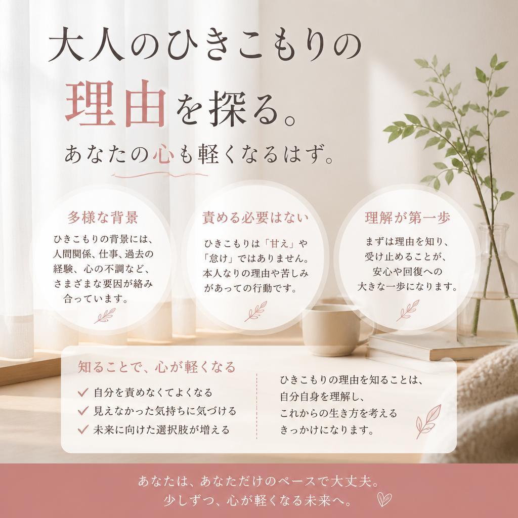 大人のひきこもりの理由を探る。あなたの心も軽くなるはず。
